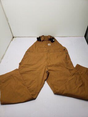 Carhartt Overalls Mens 44x32 Brown Canvas Double Knee Bibs Workwear 102987-211